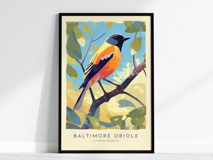 Baltimore Oriole Songbird Modern Framed Wall Art, Cottagecore Minimal Nature Wildlife Poster, Audubon Farm Decor Travel Print Birder Gift