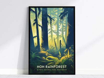 Hoh Rainforest, Olympic National Park Poster - Lush Greenery Scene, Available Framed/Unframed, Perfect gift for hikers, Hoh Forest Souvenir