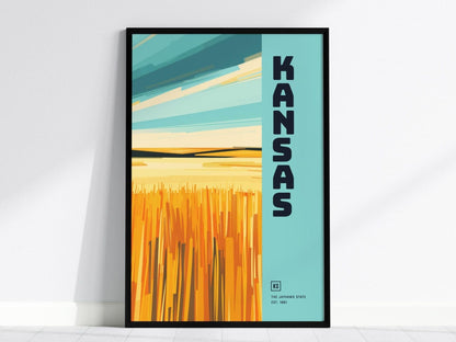 Kansas, The Jayhawk State Poster - Abstract Great Plains Landscape, Available Framed/Unframed, Ideal for Home Decor, Great Kansas Gift