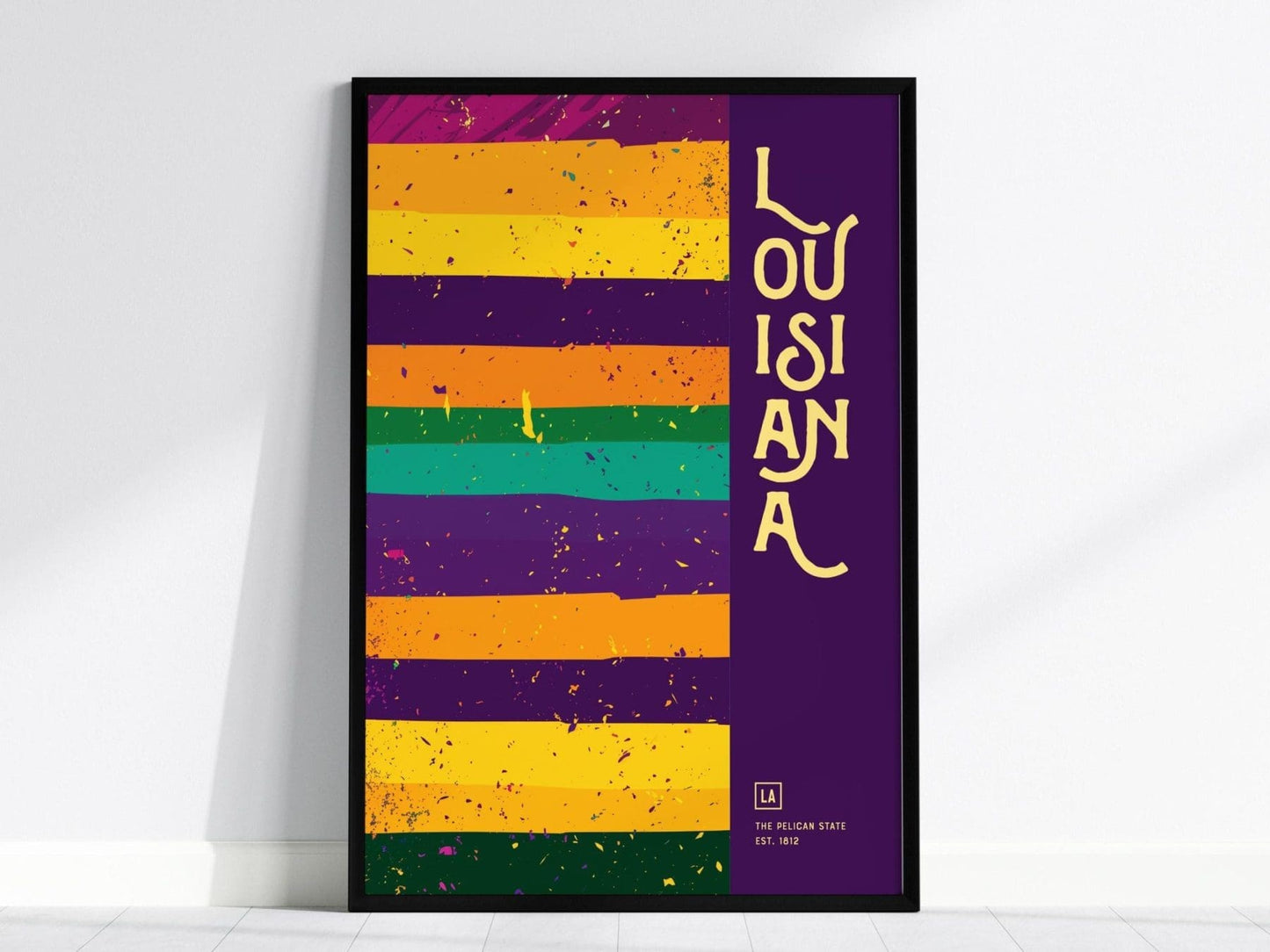 Louisiana, The Pelican State Poster - Vibrant Jazz and Mardi Gras Abstract Art, Framed/Unframed, Great Gift for Jazz Fans, Mardi Gras Decor