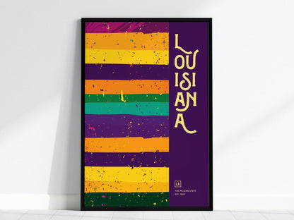 Louisiana, The Pelican State Poster - Vibrant Jazz and Mardi Gras Abstract Art, Framed/Unframed, Great Gift for Jazz Fans, Mardi Gras Decor