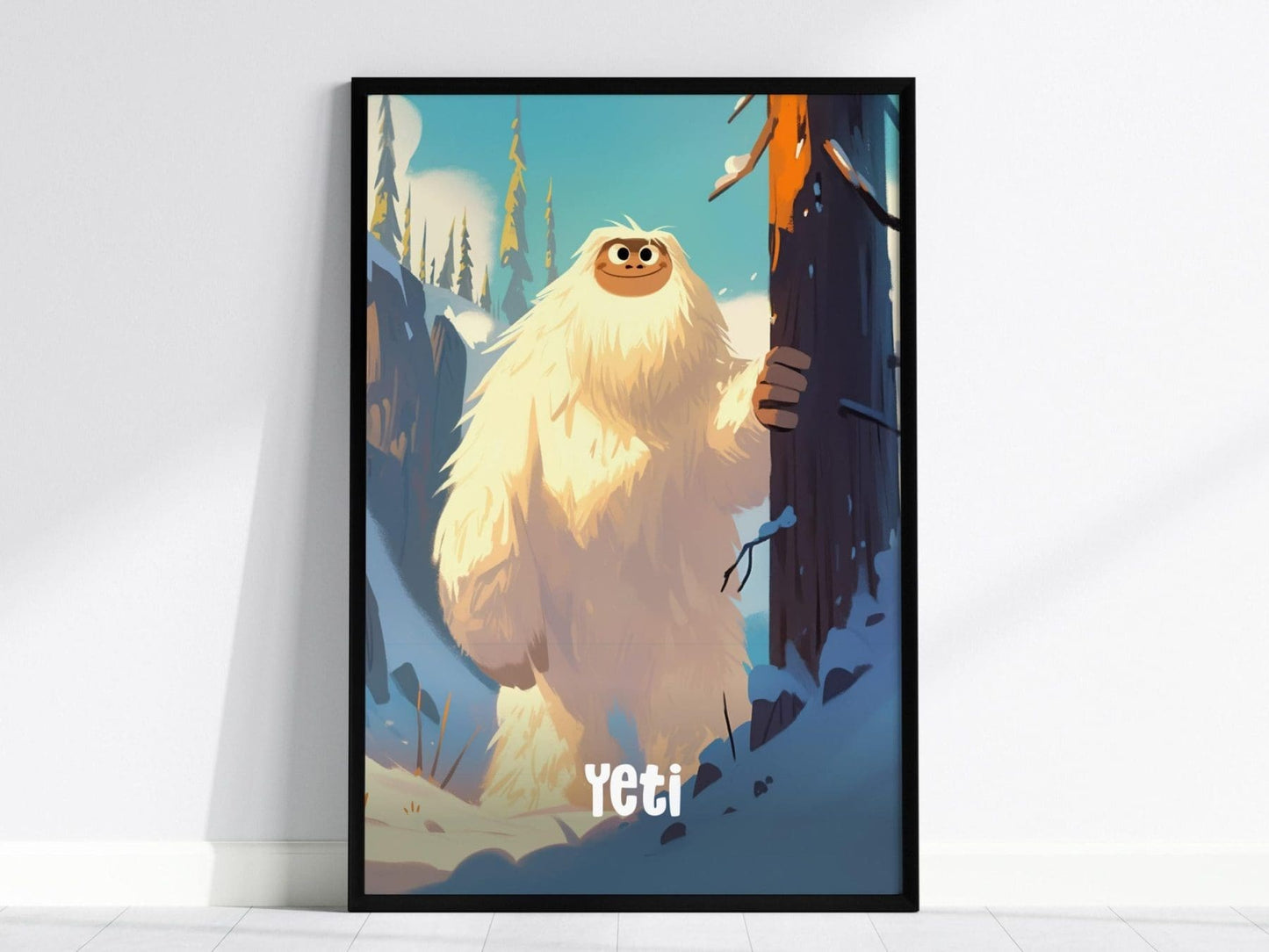 Yeti Cute Cryptids Wall Art Series | Snowman Kids Room Framed Poster | Children's Fantasy Illustration | Toddler Boys Bedroom Nursery Print