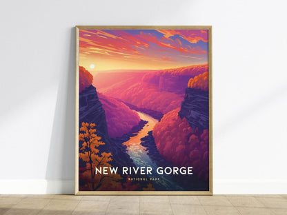 New River Gorge National Park, WV Poster - Explore the Rugged Beauty, Available Framed/Unframed, Ideal for Hikers, West Virginia Poster