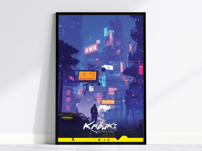 Kabuki, Cyberpunk Poster – Vibrant Night City Streets Scene, Perfect Decor for Cyberpunk Gamers, Gamer Decor Gift, Watson Street Art