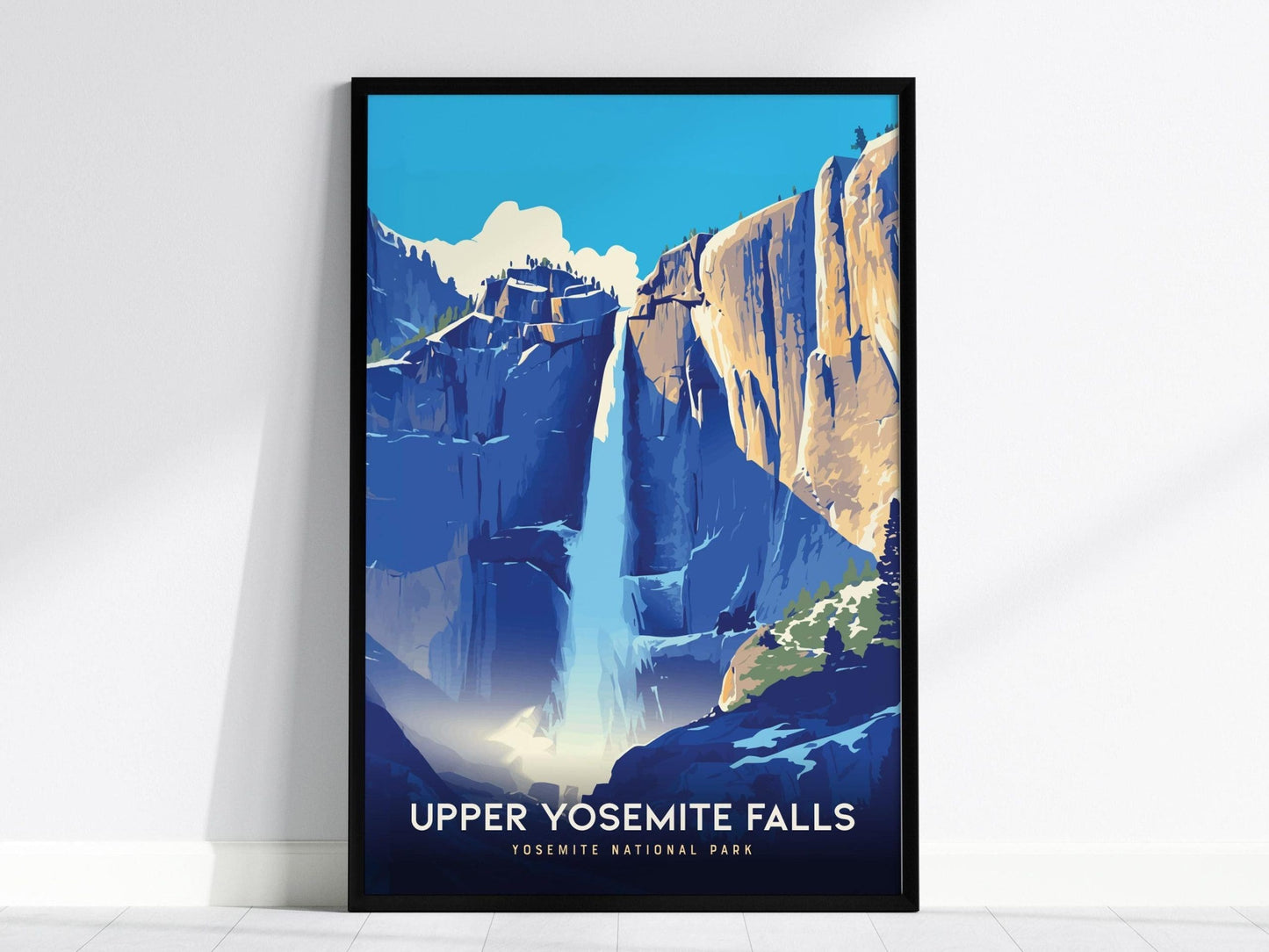 Upper Yosemite Falls California National Park Poster | Iconic Waterfall Framed/Unframed Wall Art | Nature Hiker Home Decor Gift