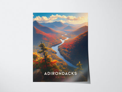 Adirondacks Mountains New York Poster Scenic Framed Travel Print Wall Art