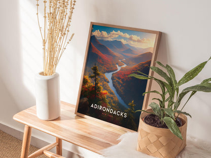Adirondacks Mountains New York Poster Scenic Framed Travel Print Wall Art