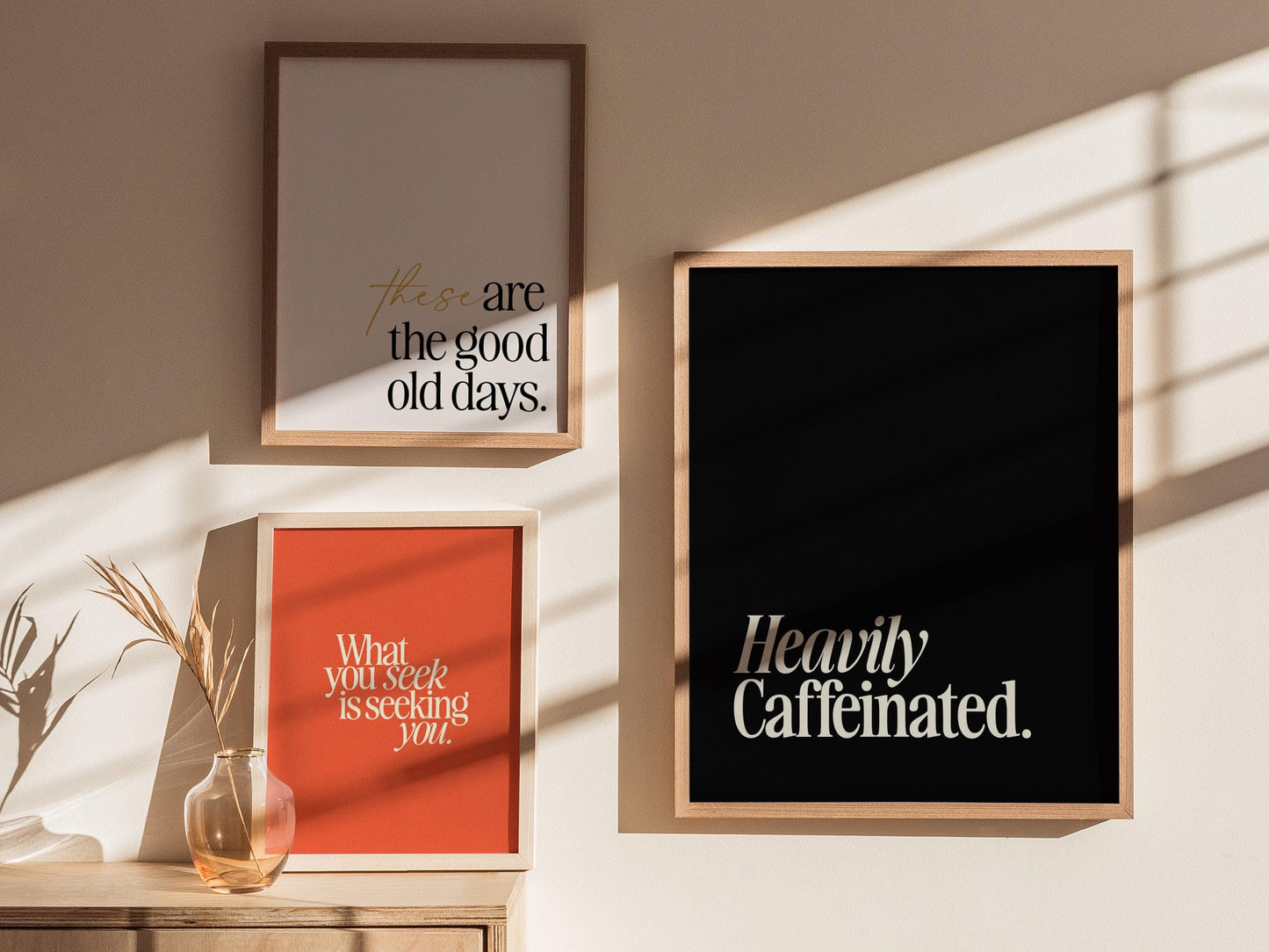 Heavily Caffeinated - Coffee Quote Print Framed Typography Print Wall Art
