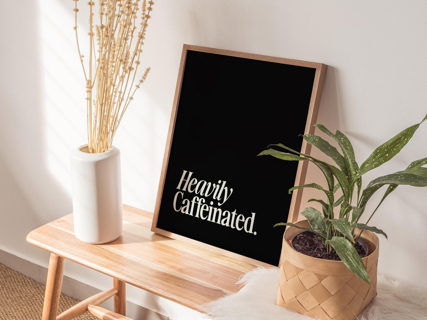 Heavily Caffeinated - Coffee Quote Print Framed Typography Print Wall Art