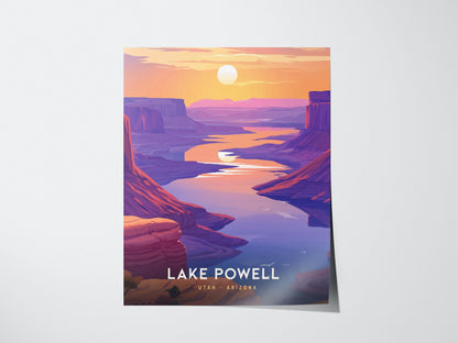 Lake Powell Utah and Arizona Sunset Canyon Framed Travel Print Wall Art