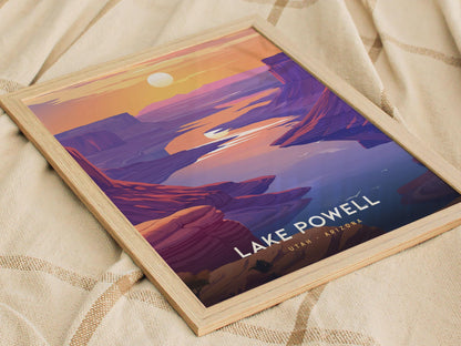 Lake Powell Utah and Arizona Sunset Canyon Framed Travel Print Wall Art