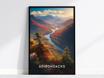 Adirondacks Mountains New York Poster Scenic Framed Travel Print Wall Art