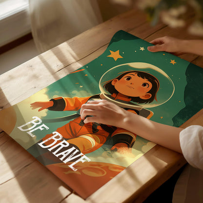 Be Brave - Astronaut Space Series Kids Room Decor Framed Wall Art Set
