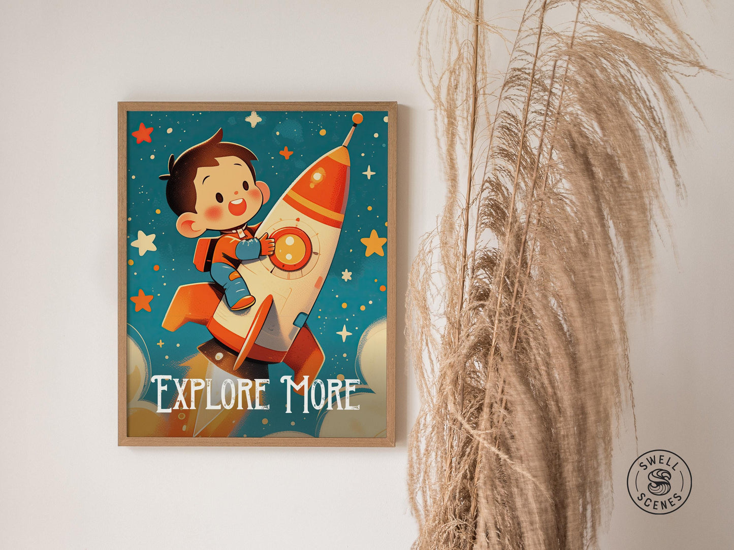 Explore More - Astronaut Space Series Kids Room Decor Framed Wall Art Set