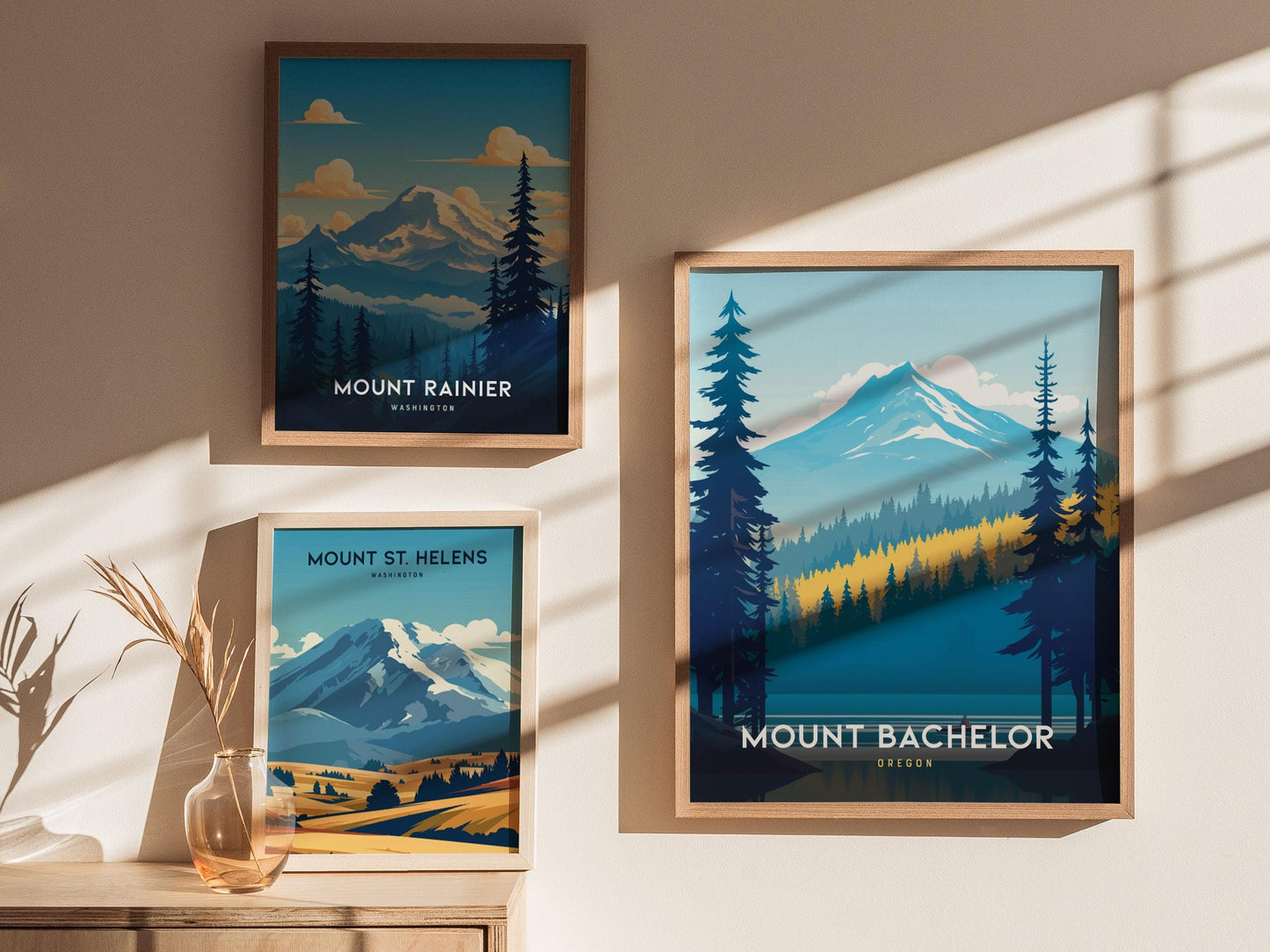 Mount Bachelor Oregon Scenic Minimalist Framed Travel Print Wall Art