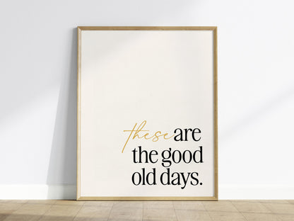 These Are the Good Old Days - Inspirational Quote Framed Typography Print Wall Art