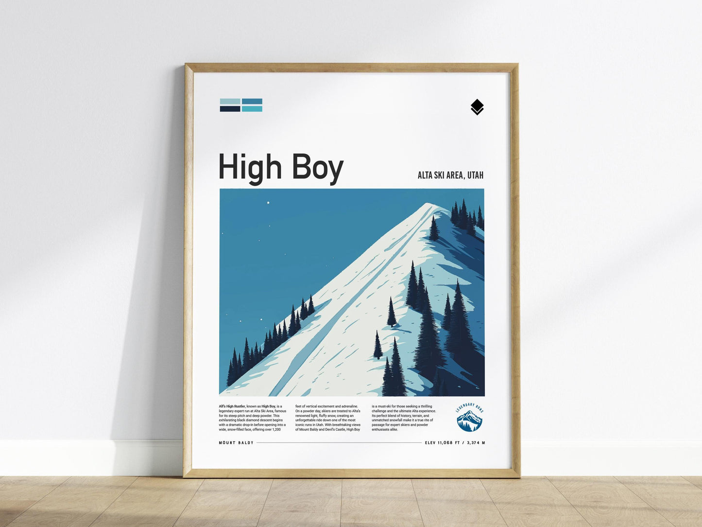 High Boy Alta Ski Area Utah Poster Expert Ski Run Wall Art