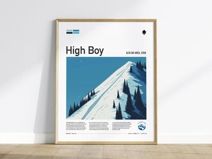 High Boy Alta Ski Area Utah Poster Expert Ski Run Wall Art