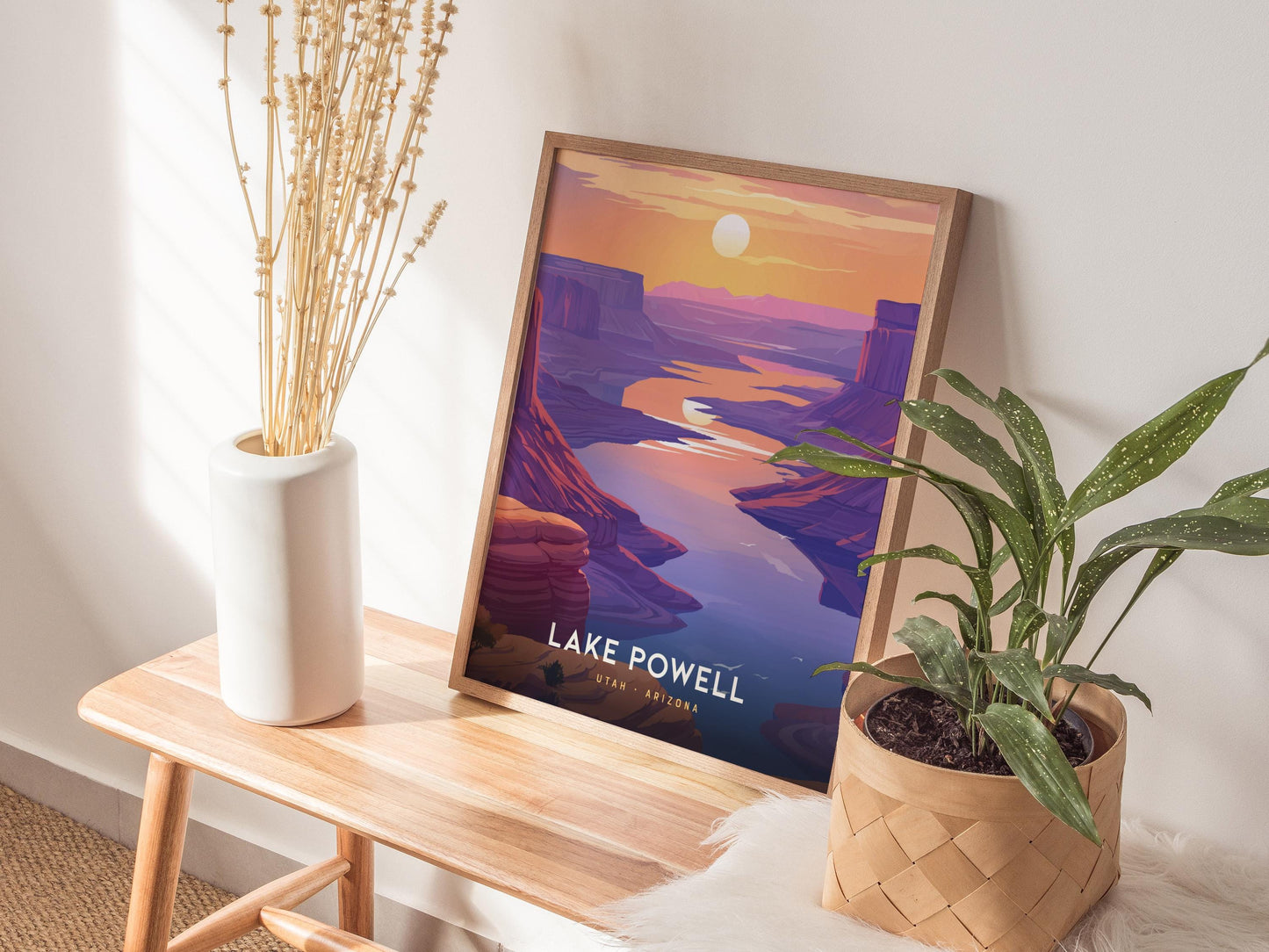 Lake Powell Utah and Arizona Sunset Canyon Framed Travel Print Wall Art