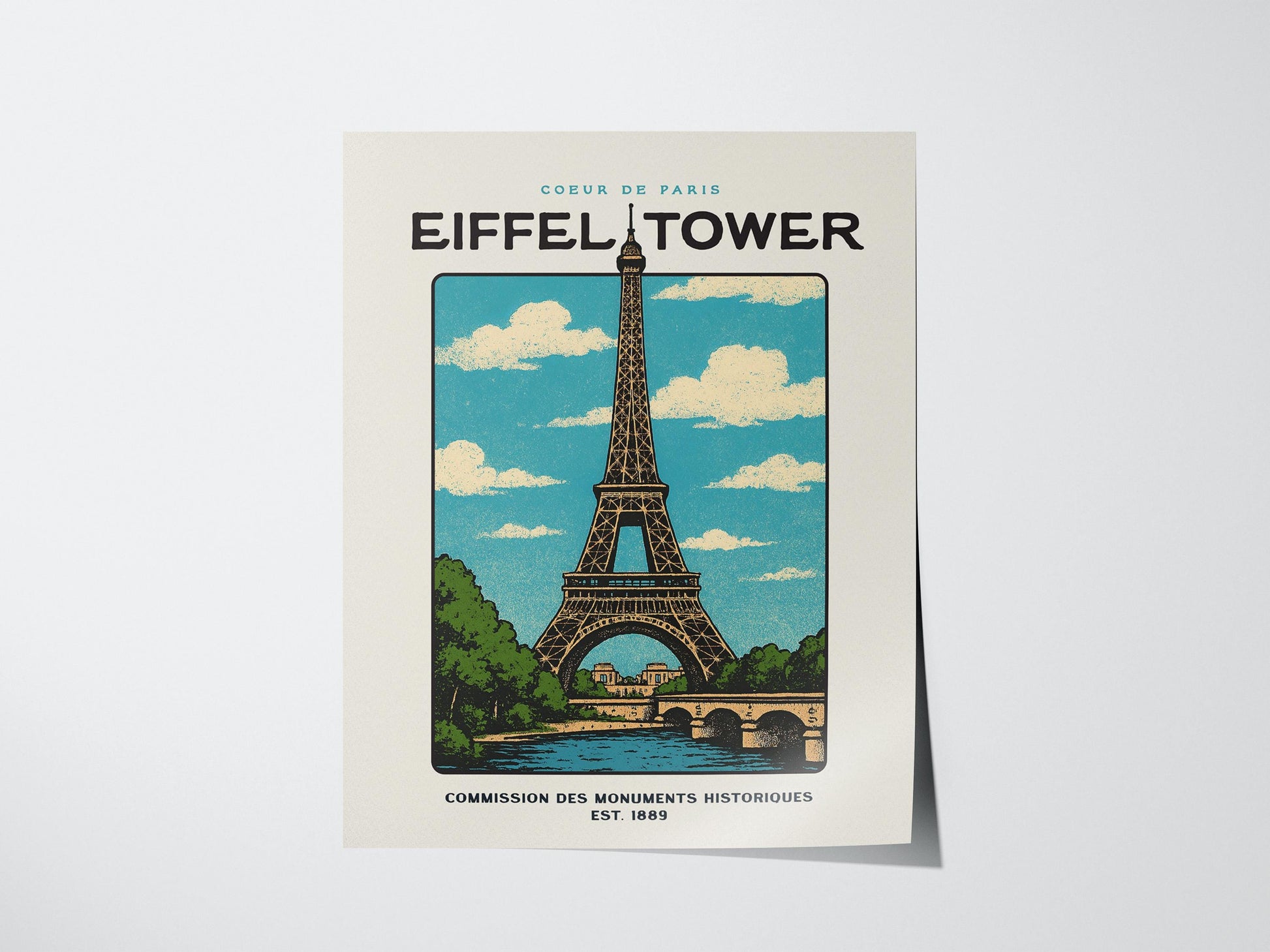 Eiffel Tower Block Print | Vintage Paris France Wall Art | Framed or Unframed