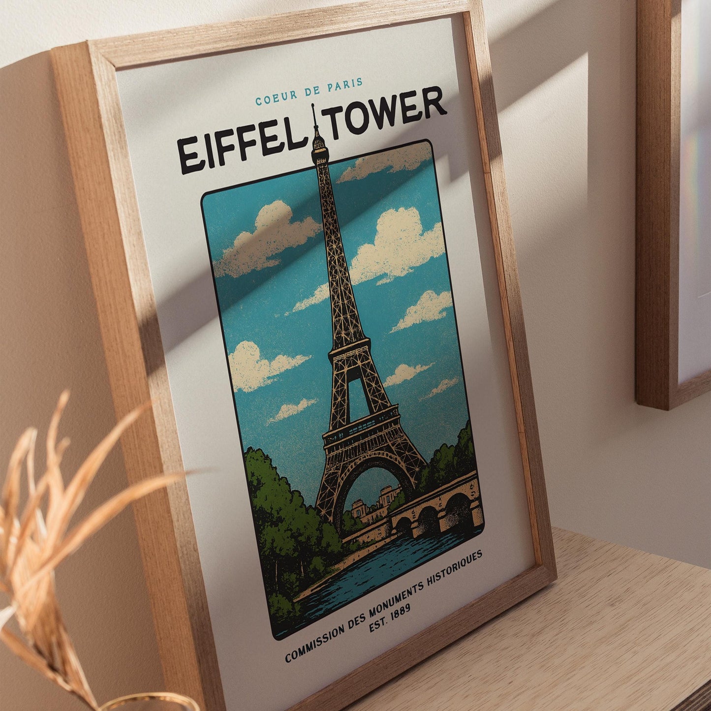 Eiffel Tower Block Print | Vintage Paris France Wall Art | Framed or Unframed