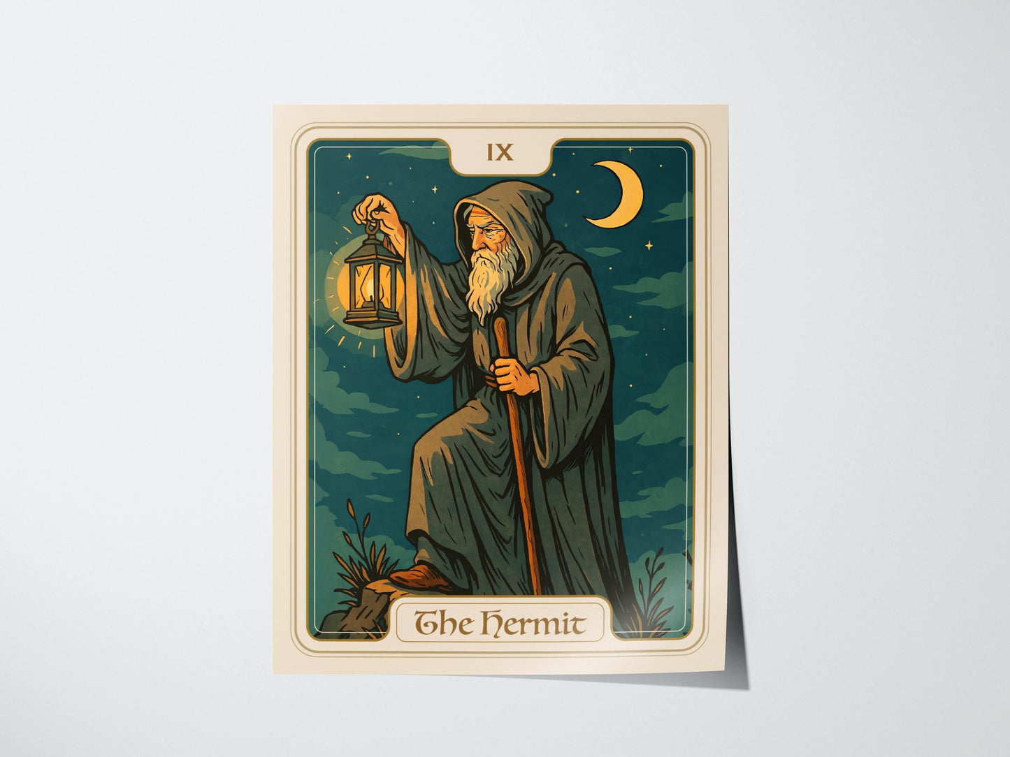 The Hermit Tarot Card Major Arcana Mystic Wall Art Spiritual Home Decor Art Nouveau Print
