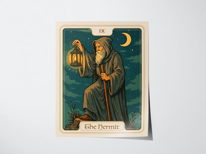 The Hermit Tarot Card Major Arcana Mystic Wall Art Spiritual Home Decor Art Nouveau Print