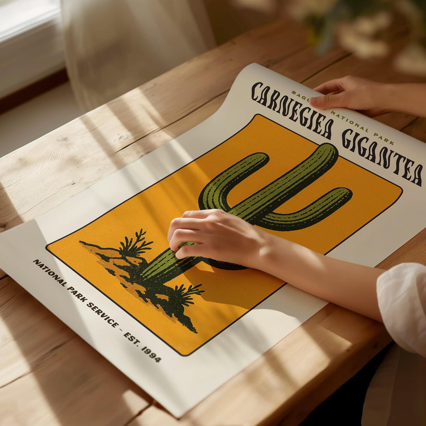 Saguaro National Park Poster | Arizona Cactus Art | Vintage Desert Print