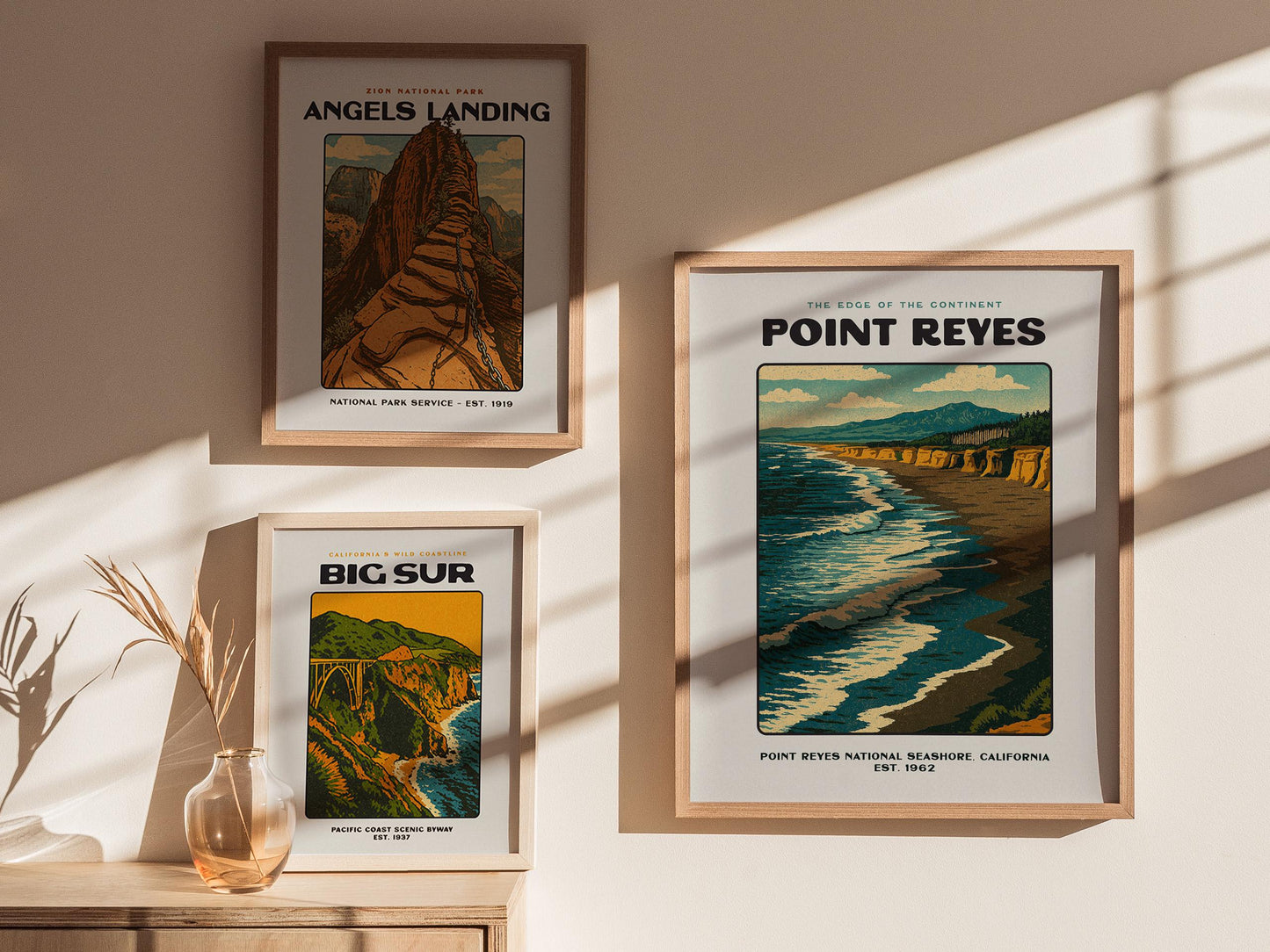 Point Reyes California Coastal National Seashore Beach Ocean Landscape Framed Unframed Vintage Block Print Wall Art