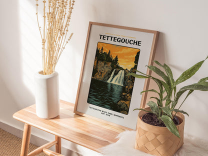 Tettegouche State Park Minnesota Waterfall Wall Art Vintage Travel Print