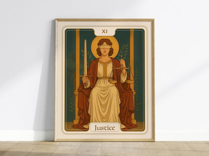 Justice Tarot Card Major Arcana Balance & Truth Divination Art Nouveau Framed Unframed Print Wall Art