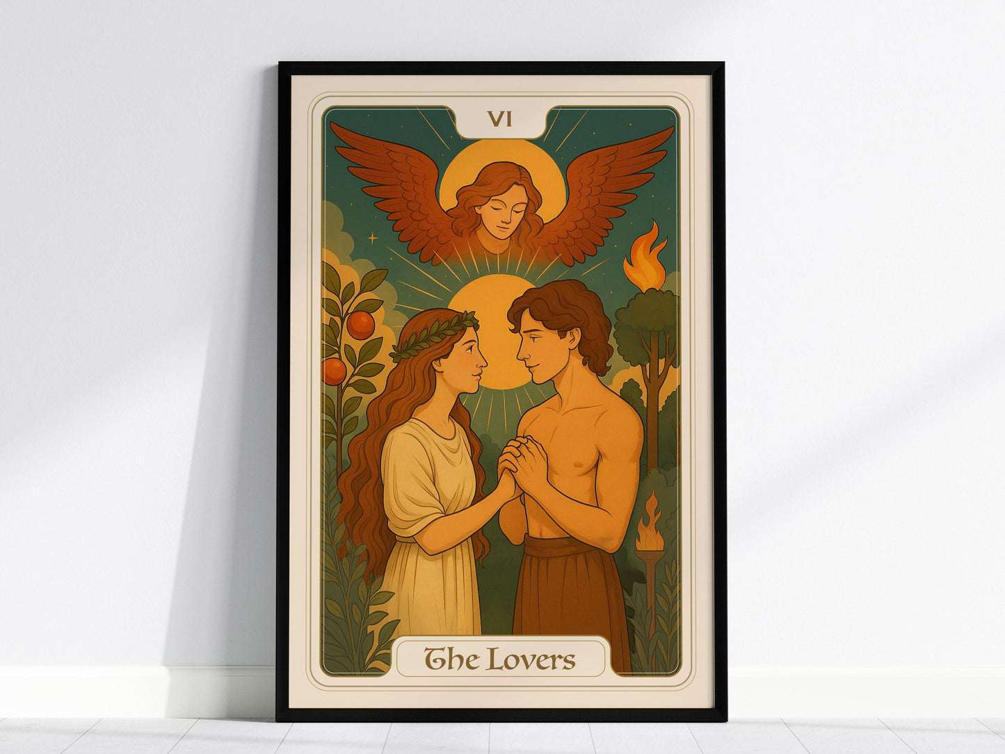 The Lovers Tarot Card Major Arcana Love Divine Union Framed Unframed Art Nouveau Wall Decor