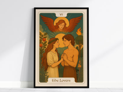 The Lovers Tarot Card Major Arcana Love Divine Union Framed Unframed Art Nouveau Wall Decor