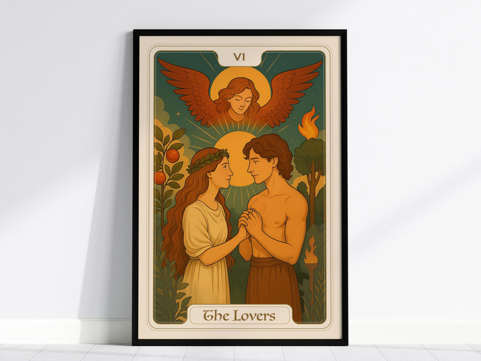 The Lovers Tarot Card Major Arcana Love Divine Union Framed Unframed Art Nouveau Wall Decor