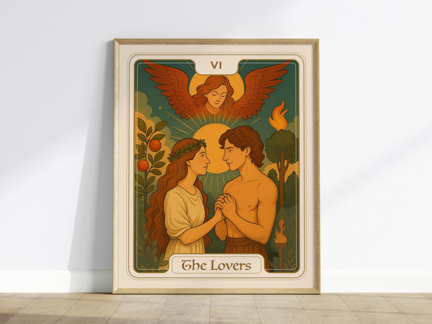 The Lovers Tarot Card Major Arcana Love Divine Union Framed Unframed Art Nouveau Wall Decor