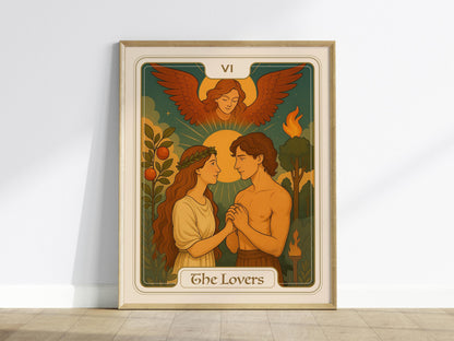 The Lovers Tarot Card Major Arcana Love Divine Union Framed Unframed Art Nouveau Wall Decor