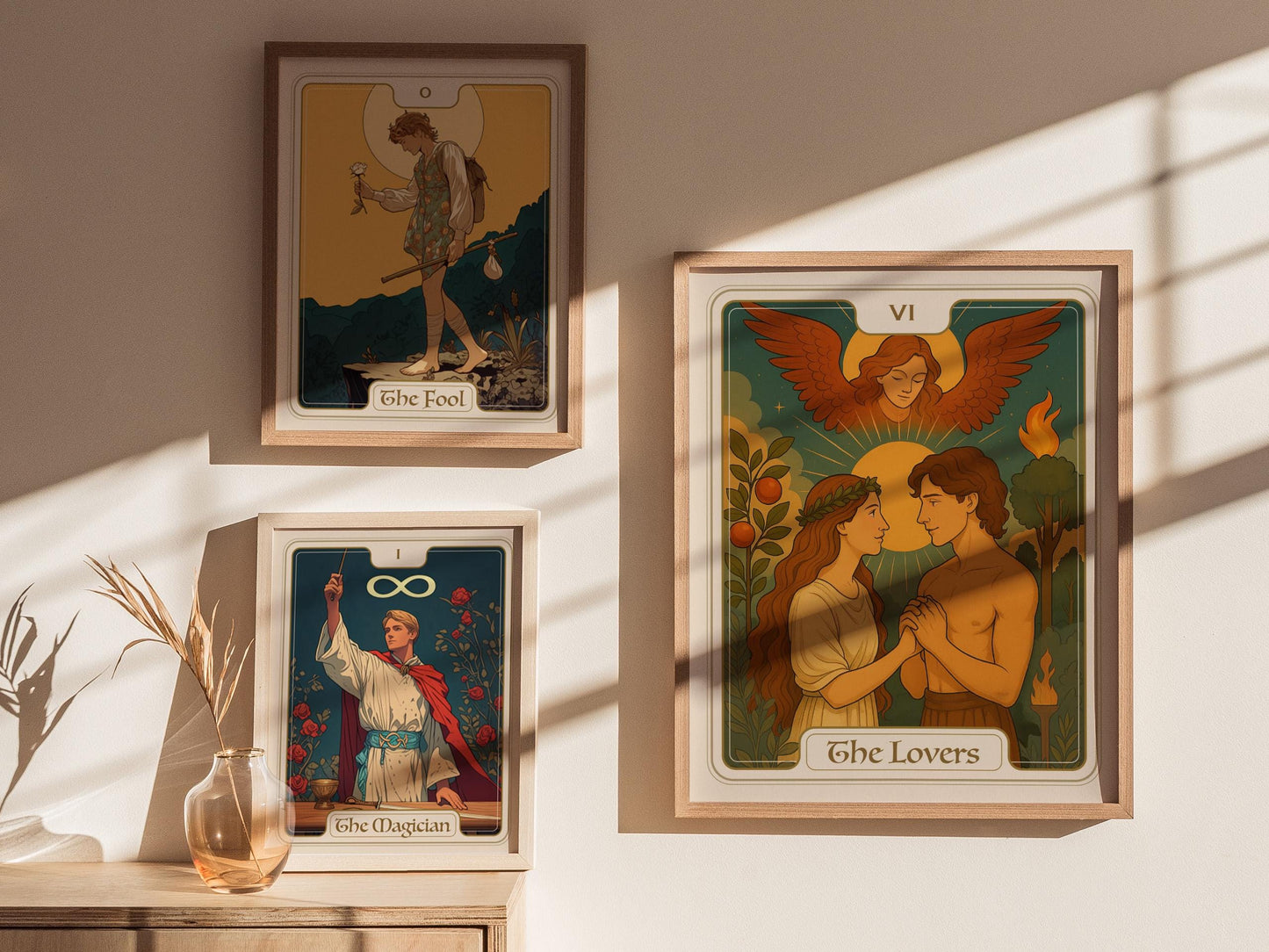 The Lovers Tarot Card Major Arcana Love Divine Union Framed Unframed Art Nouveau Wall Decor