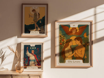 The Lovers Tarot Card Major Arcana Love Divine Union Framed Unframed Art Nouveau Wall Decor