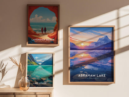 Abraham Lake Canada Frozen Bubbles Alberta Coastal Landscape Framed Unframed Travel Print Wall Art