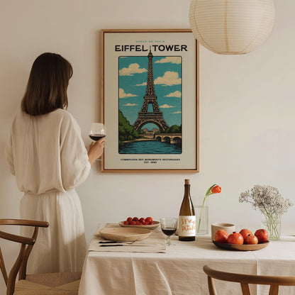 Eiffel Tower Block Print | Vintage Paris France Wall Art | Framed or Unframed