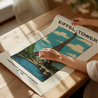 Eiffel Tower Block Print | Vintage Paris France Wall Art | Framed or Unframed