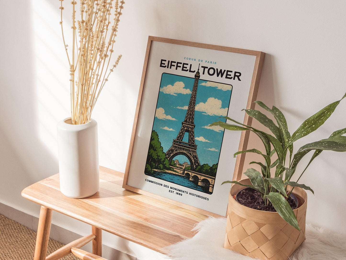 Eiffel Tower Block Print | Vintage Paris France Wall Art | Framed or Unframed