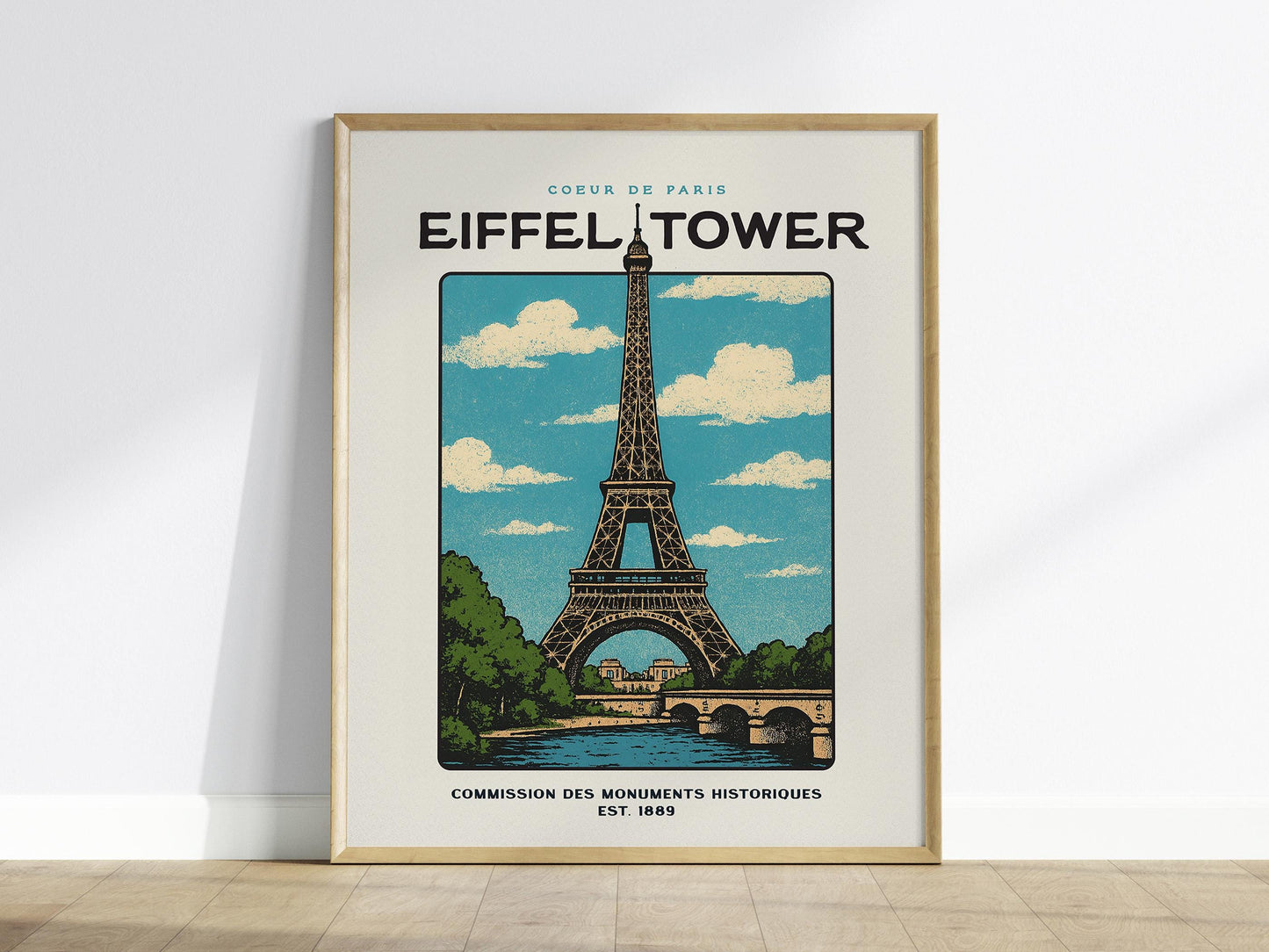 Eiffel Tower Block Print | Vintage Paris France Wall Art | Framed or Unframed