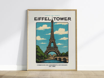 Eiffel Tower Block Print | Vintage Paris France Wall Art | Framed or Unframed