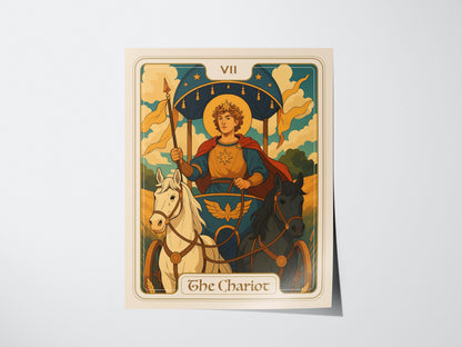 The Chariot Tarot Poster | Major Arcana Card VII | Victory Willpower Wall Art