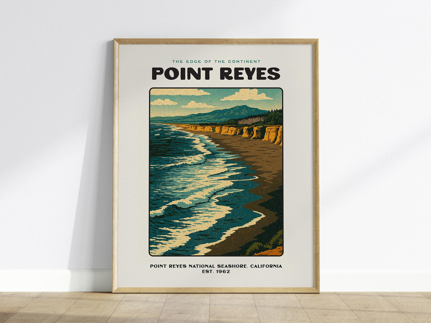 Point Reyes California Coastal National Seashore Beach Ocean Landscape Framed Unframed Vintage Block Print Wall Art