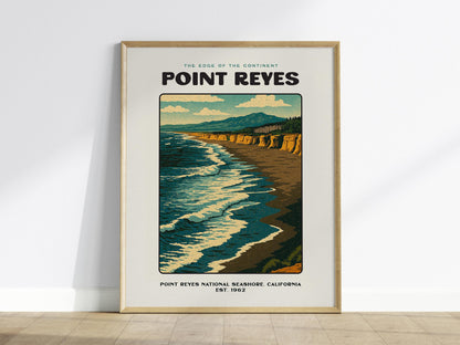 Point Reyes California Coastal National Seashore Beach Ocean Landscape Framed Unframed Vintage Block Print Wall Art