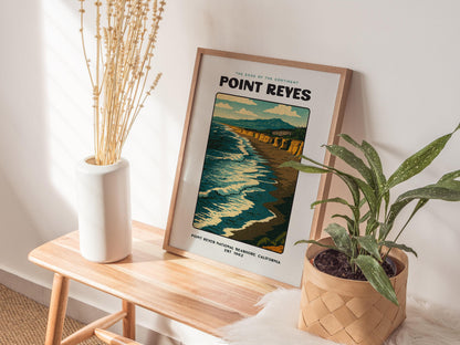 Point Reyes California Coastal National Seashore Beach Ocean Landscape Framed Unframed Vintage Block Print Wall Art
