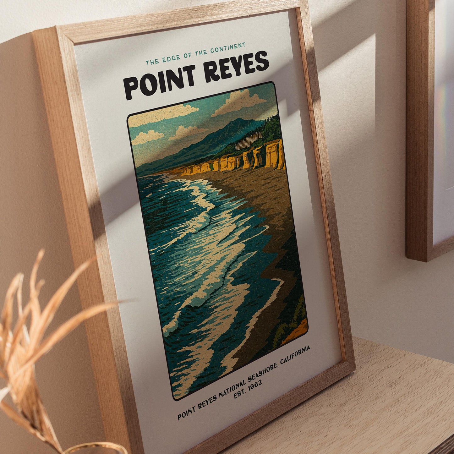 Point Reyes California Coastal National Seashore Beach Ocean Landscape Framed Unframed Vintage Block Print Wall Art