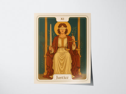 Justice Tarot Card Major Arcana Balance & Truth Divination Art Nouveau Framed Unframed Print Wall Art